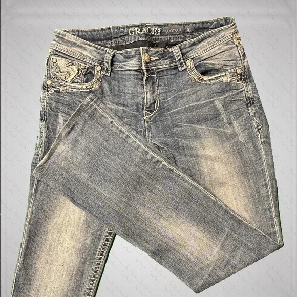 VGUC Grace In LA Boot Cut Jeans Size 31 Inseam 30.5 Rise 8 Inches - Picture 3 of 6